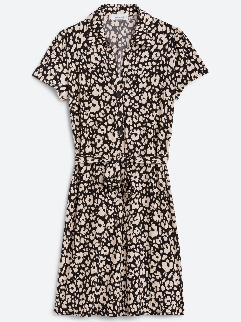 Kaileigh Alice Floral Knit Shirt Dress Black Cream Neutral Mini Boho Sz M
